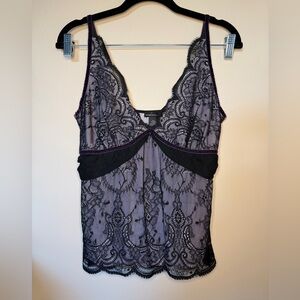 Moda International Black and Purple Lace Slip